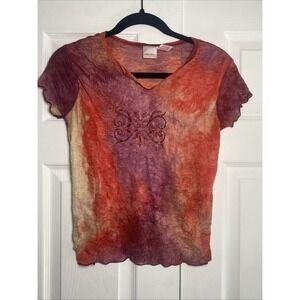 Xhiliration Womens XL Y2K Top Pink Space Dye Scrunch Girly Pop